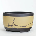 pots bonsaï porcelaine beige noir vert olive branches fleurs dessinées classique traditionnel