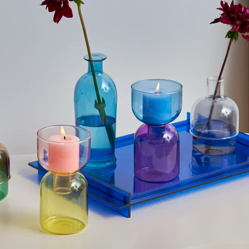 bougeoir vase transparent moderne vert marron bleu violet jaune rose