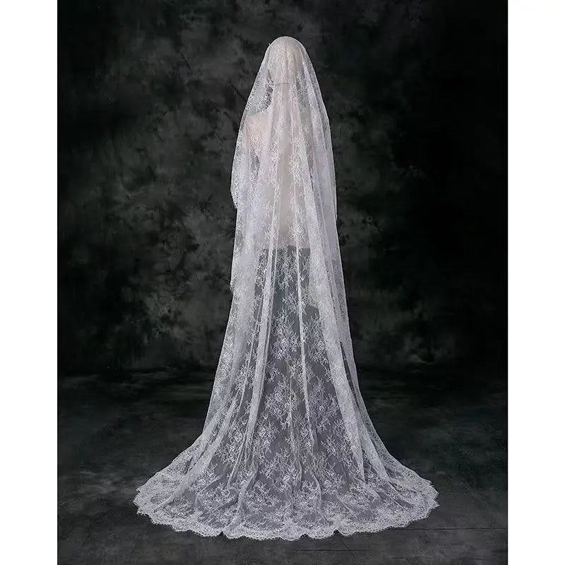 voile mariée longue dentelle blanche classique opacité épaules femme adulte deux couches bord coupé