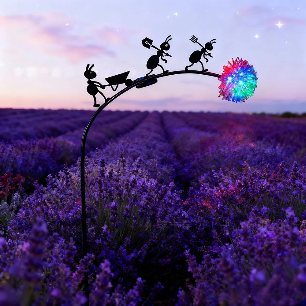Sculpture jardin fourmi abeille fleur lumineuse solaire led noir artisanal moderneextérieur