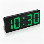 horloge numérique moderne détection vocale affichage température mode nuit led noir geometrique
