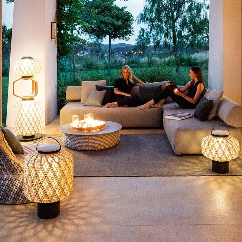 lampe table moderne raphia tressé beige noir contemporaine boho chic led 3000k 6000k
