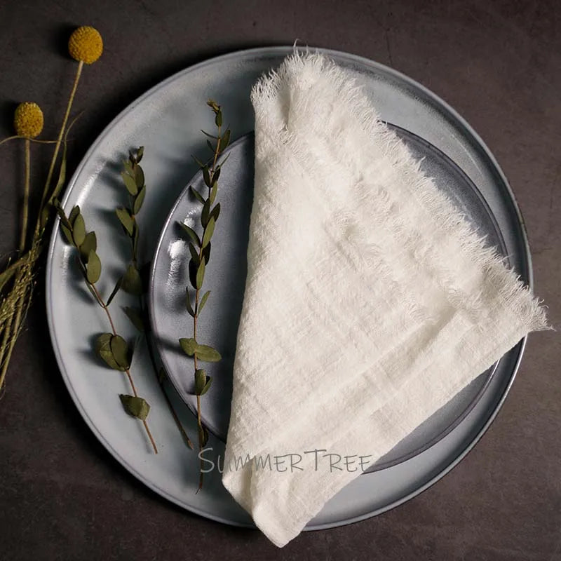 serviette table coton texture lin bords franges rustique décoration fête mariage maison