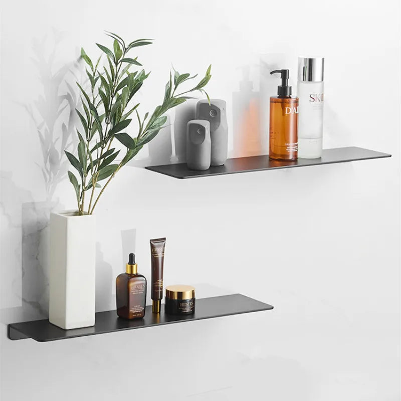 étagère murale moderne dorée lisse trois niveaux vis fixations salle bain aluminium