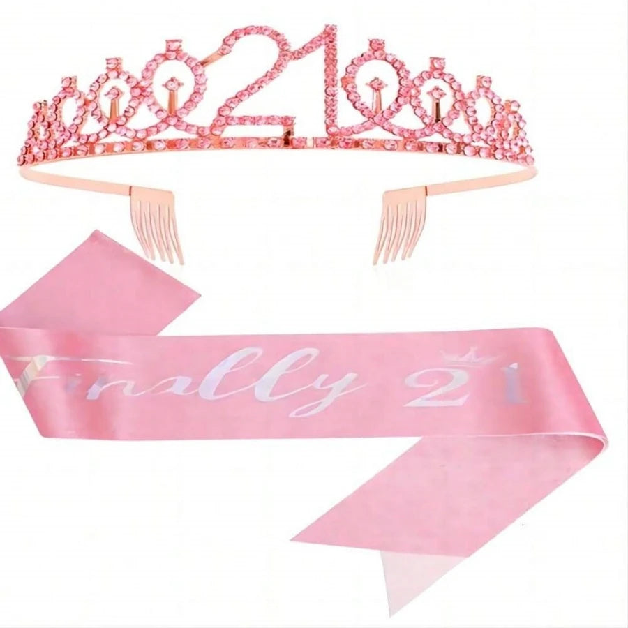 couronne anniversaire strass dorés ruban rose texte princesse fête cadeau favoris numéro anniversaire