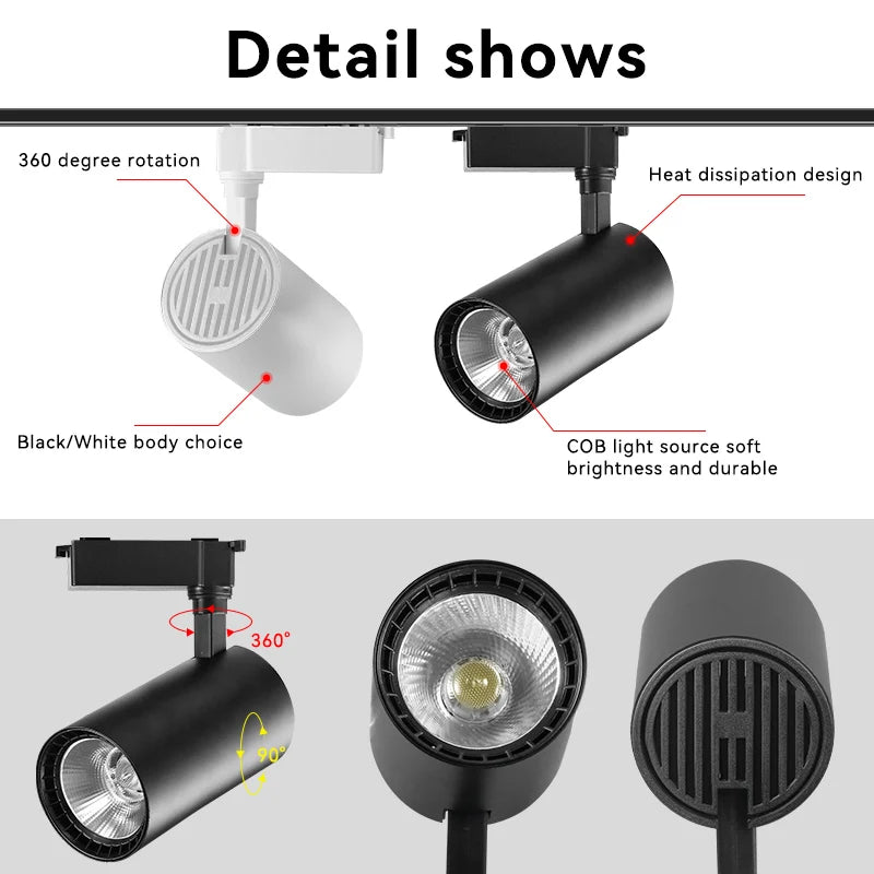 Plafonnier LED moderne avec spots sur rail en couleur noire