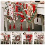 table noël chemin table motifs flocons rennes sapins tassel rouge vert festive decoration