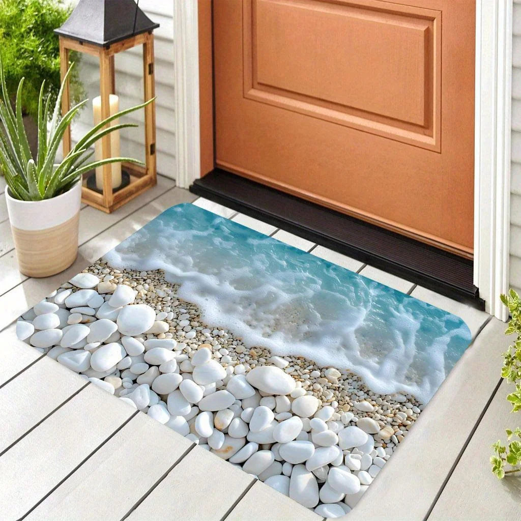 tapis sol moderne plage galets vague bleu clair blanc gris beige