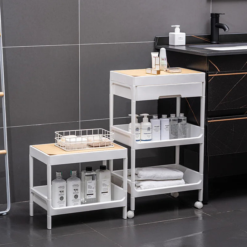chariot rangement blanc moderne tiroir plateau coton tiges
