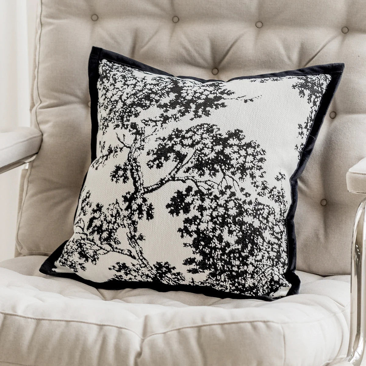 housse coussin carrée jacquard motif floral vert beige gris décoration salon chambre moderne chic