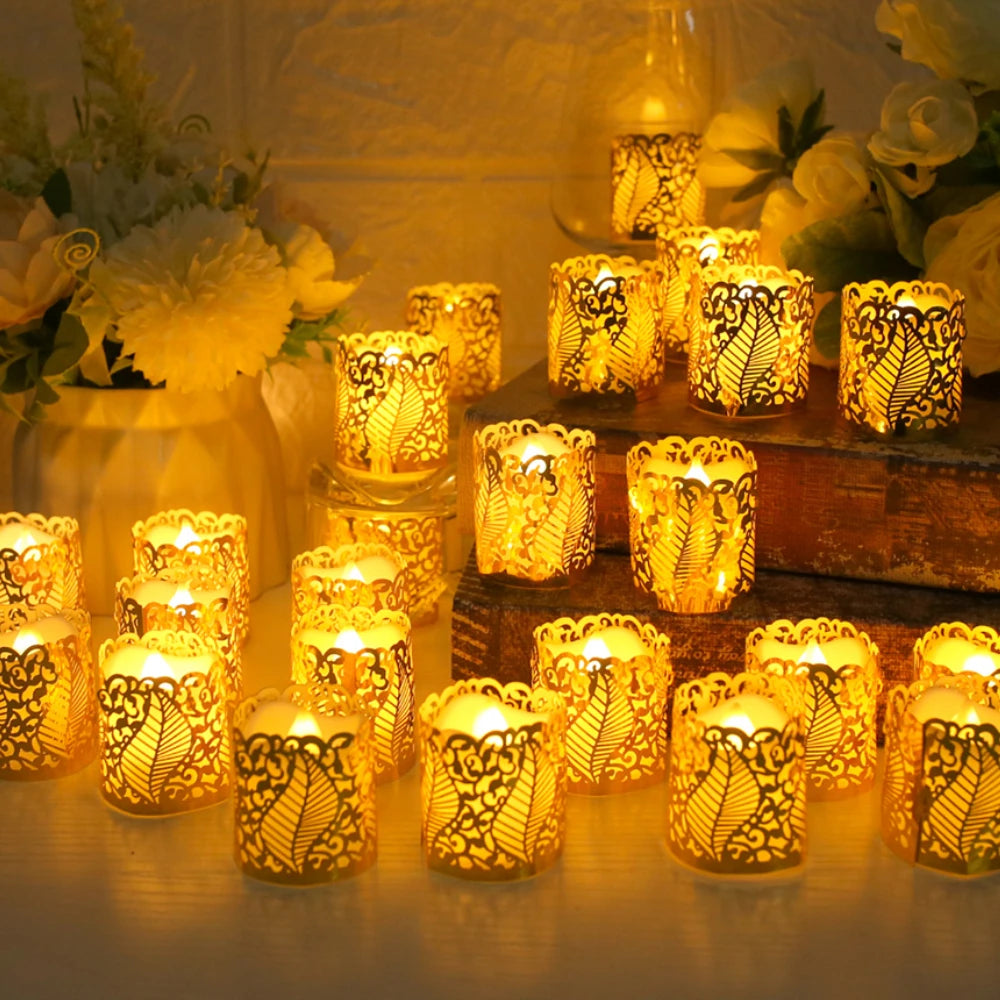 bougies led sans flamme décoration mariage élégantes motifs floraux blanc doré adhésives festivals fêtes