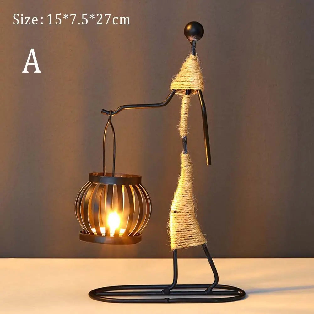 lanterne moderne minimaliste métal noir suspension bougie décoration intérieure contemporain porte chandelier abstrait
