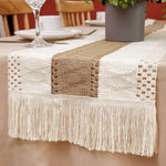nappe bohème tressée franges crème marron dentelle rustique table