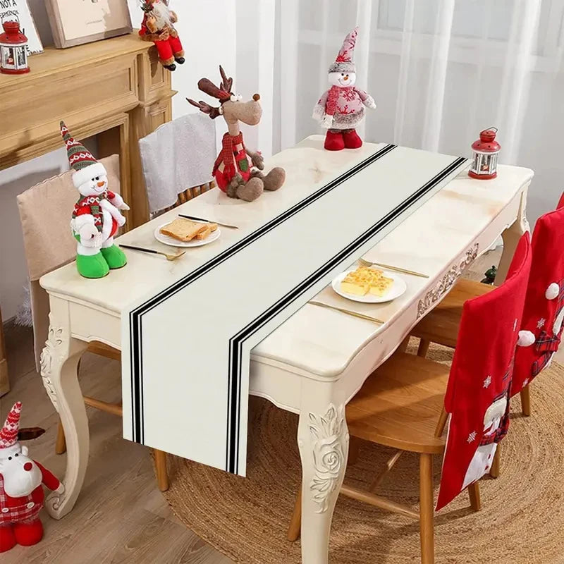 chinois simple motif table rustique blanc noir rayures vertical festive noel polyester résistant
