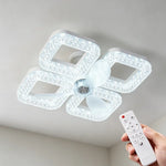 ventilateur lampe led blanc cristaux moderne télécommande 3000k 6500k 3vitesses minuterie