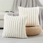 coussins décoratifs carrés rayés peluche douce moderne gris blanc cassé 45x45cm