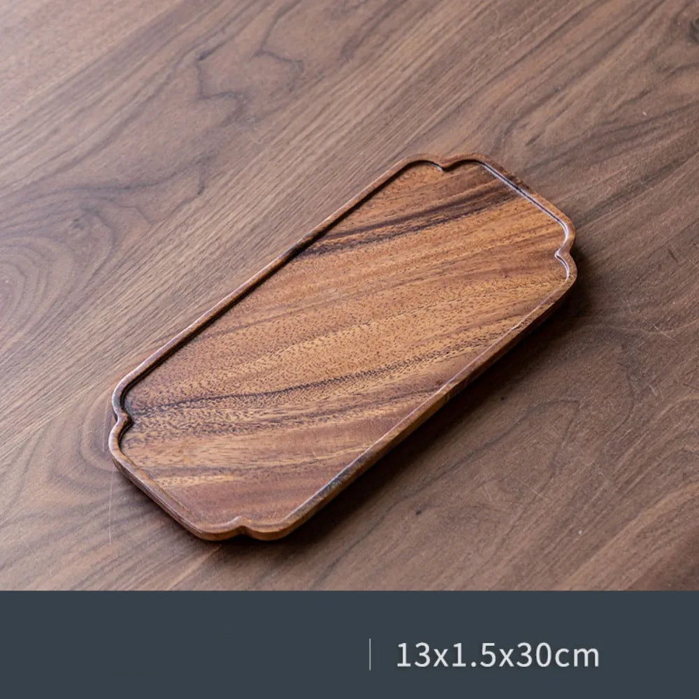 assiettes bois marron clair feuilles modernes métalliques thé tasses théière fruits noix