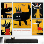 affiche art moderne pop dessin animé abstraite couleur noir jaune rouge self adhesive chambre