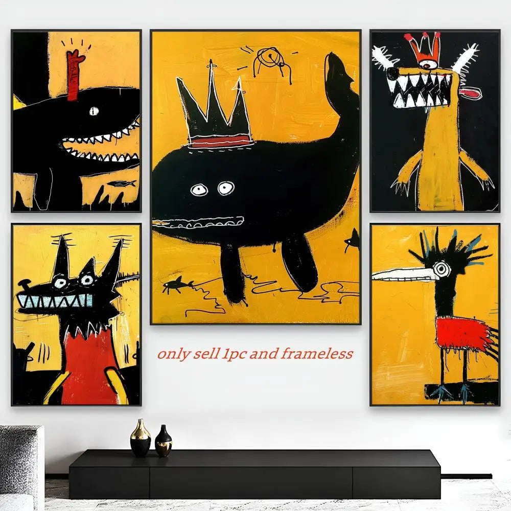 affiche art moderne pop dessin animé abstraite couleur noir jaune rouge self adhesive chambre