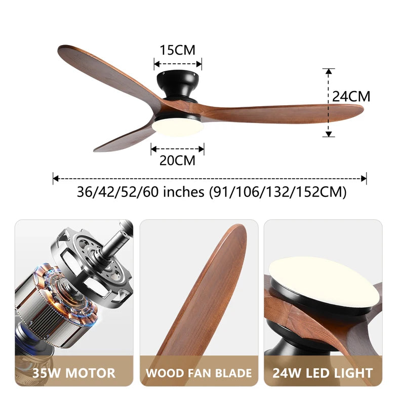 ventilateur noir bois led télécommande contemporain 42 52 pouces
