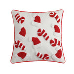 coussin noël brodé blanc rouge motifs cannes sucre opacité décoratif zipper