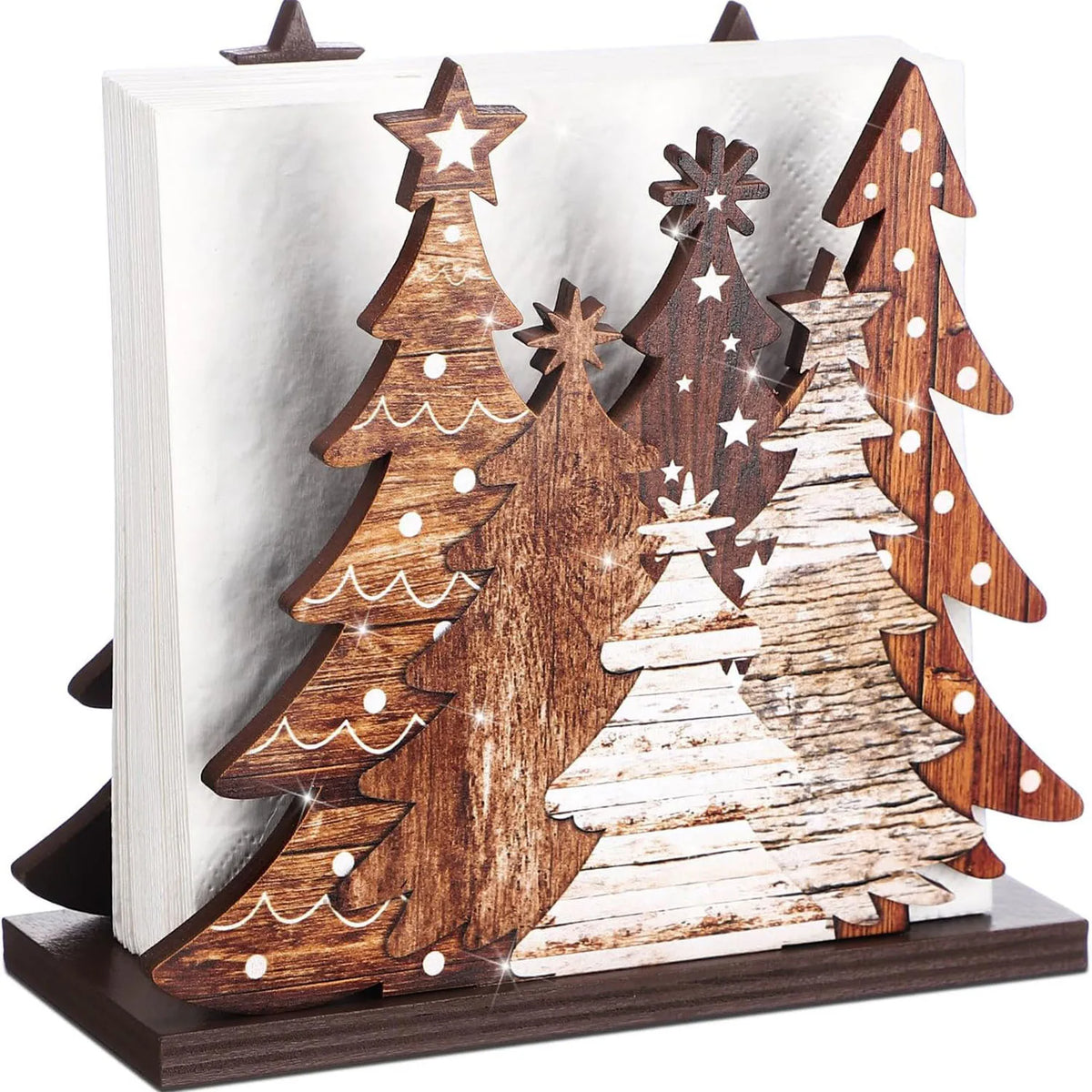 porte serviettes arbre noël étoiles blanc marron décoration festive rustic champêtre