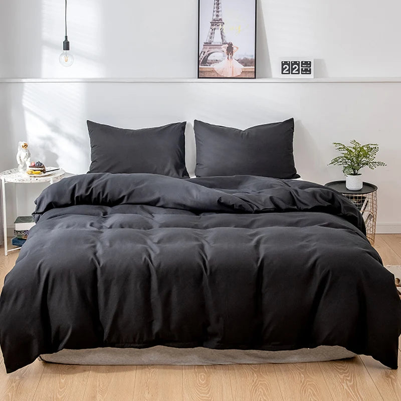 ensemble literie polyester uni noir gris moderne taie oreiller housse couette qualité