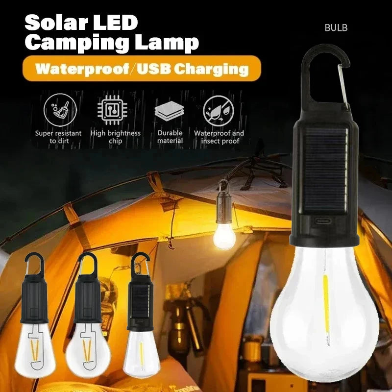 lampe led solaire camping portable noire blanche transparente moderne pratique crochets câble