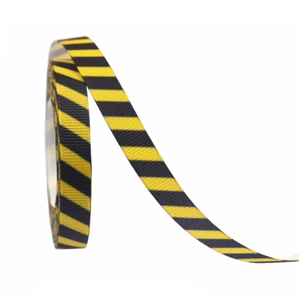 ruban tissé polyester noir jaune rayures diagonales classique adhésif décoration emballage cadeau bricolage artisanal