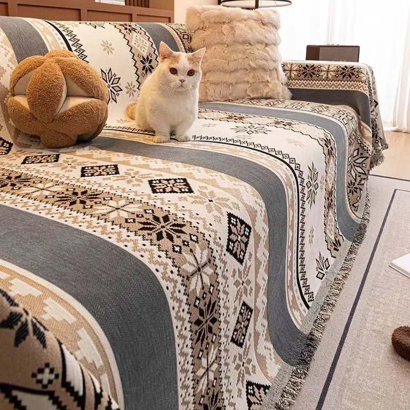 housse canapé polyester jacquard multicolore motif géométrique antidérapante automne hiver extérieur accueil