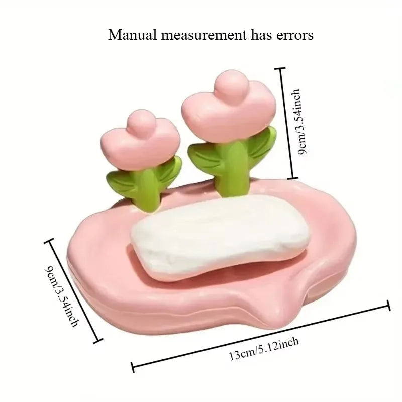 support savon moderne rose blanc fleurs relief surface lisse évacuation salle bain portable