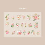 sticker floral adhésif bleu vert doré fleurs feuilles décoration carnet artisanal 40pcs