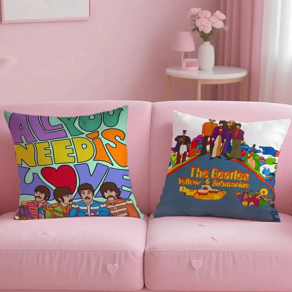 housse coussin carré the beatles pop art multicolore graphique opacité décoration salon chambre coucher