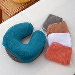 coussin soutien cervical bleu gris marron tissé points clips fixation confortable ergonomique