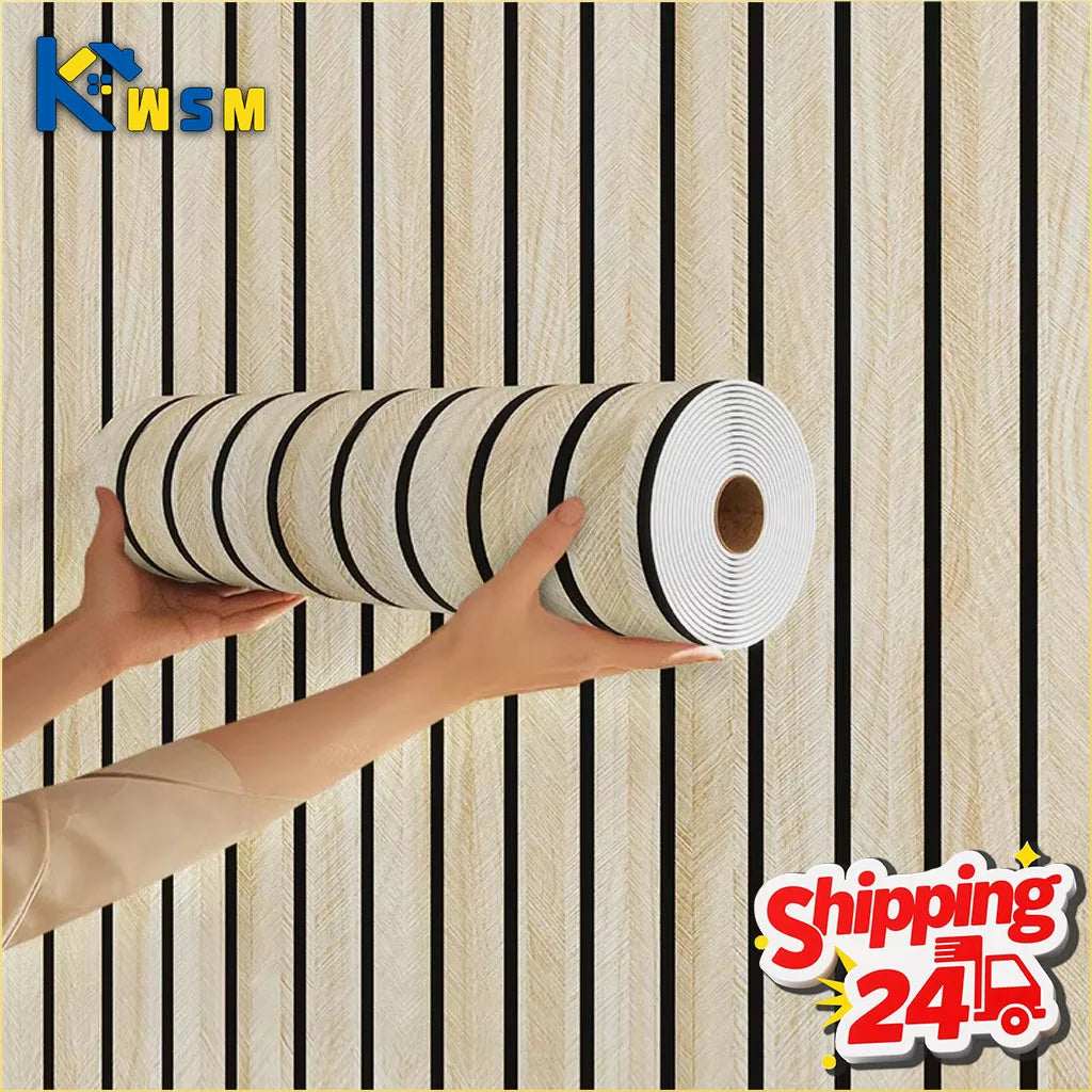 papier peint auto adhésif imitation bois moderne lignes verticales rouleau ciseaux chiffon