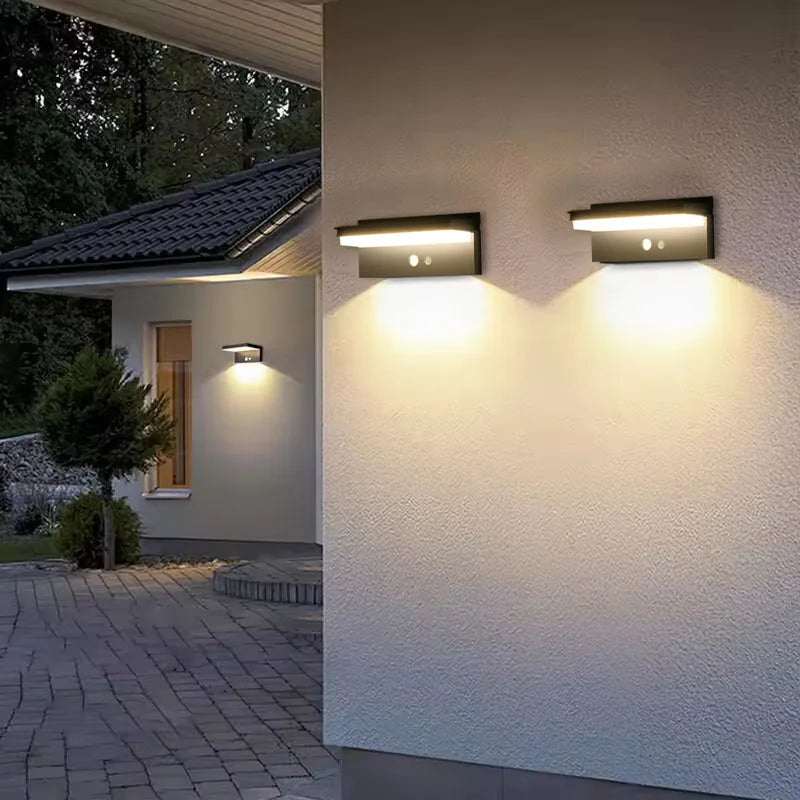 lampe murale led solaire détecteur mouvement noir blanc moderne ip65 abs