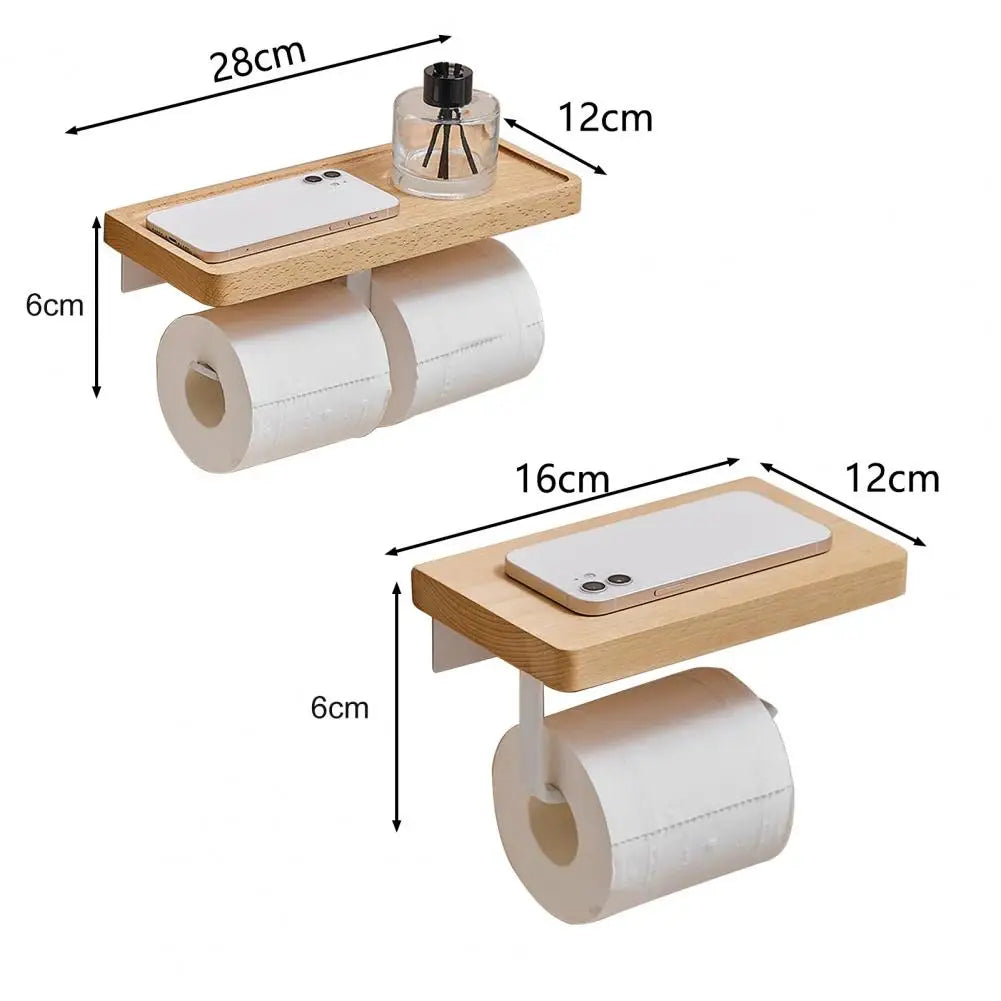 support mural moderne porte rouleau papier toilette tablette téléphone lunettes montre blanc texture bois