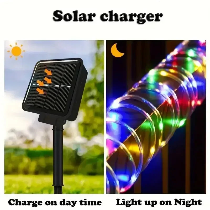 guirlande lumineuse led solaire spirale multicolore extérieure décoration jardin camping mariage ip67 art deco