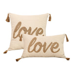 housses coussins motif feuilles texte love coton polyester beige rustique adhésifs tassels decoration