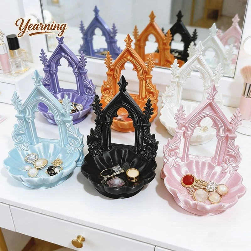 boîte rangement bijoux gothique arcs colonnes bleu noir rose bijoux maquillage parfums