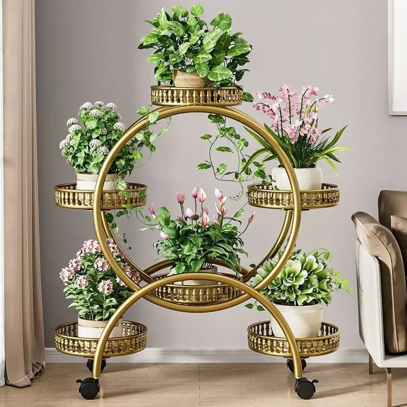 étagère plantes moderne multi niveaux roulettes blanc noir marron doré minimaliste
