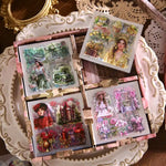 sticker floral vintage romantique rose beige jaune vert rouge blancscrição