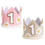 couronne enfant anniversaire 1ère année rose clair fleurs doré photo décoration bébé fête