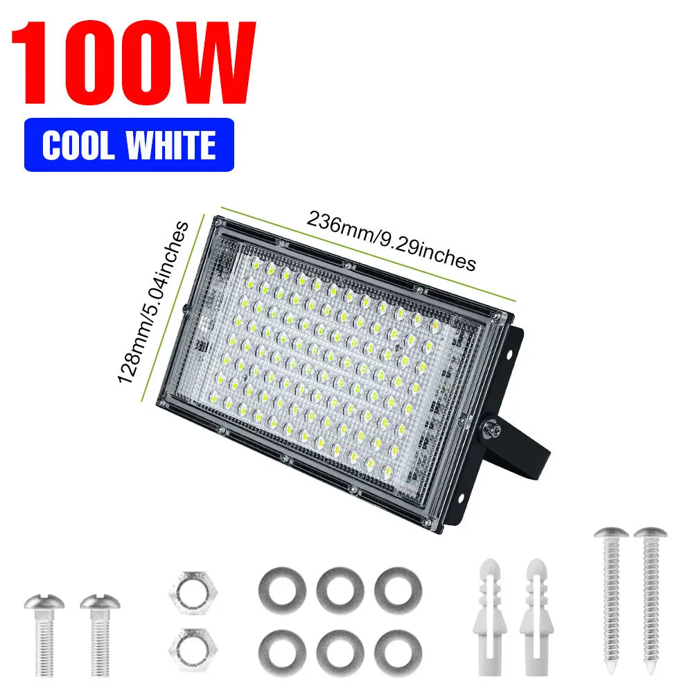 projecteur led extérieur ip65 220v blanc froid moderne réverbere mur vis fixations aluminium