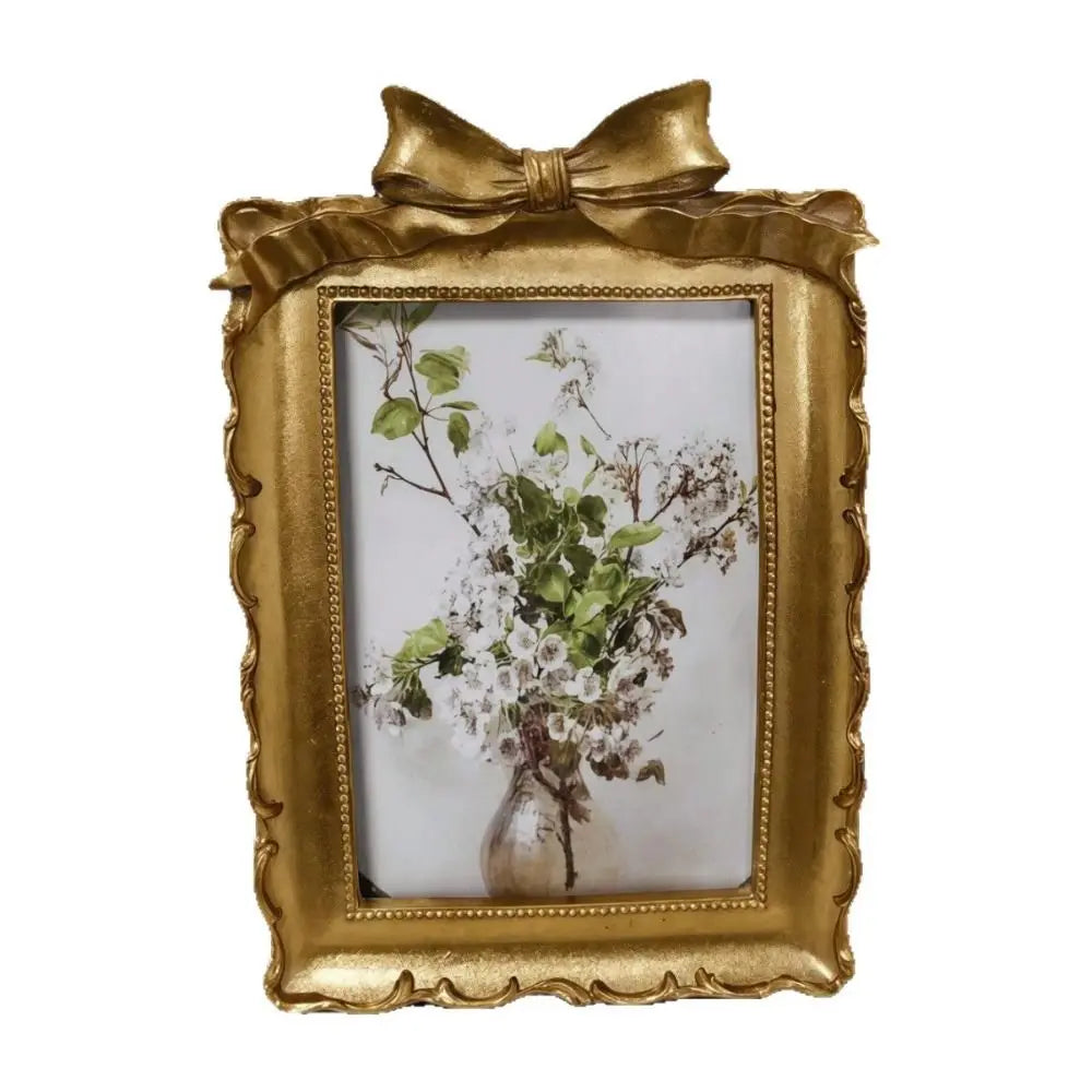 cadre photo vintage shabby chic résine or noir décoration florale vieillie rouleaux vagues nœud
