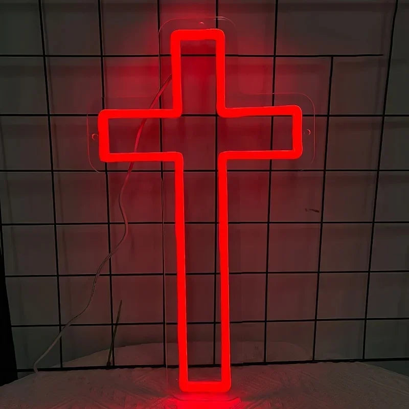 croix lumineuse rouge blanc moderne minimaliste acrylique LED chambre décoration festive Pâques Halloween