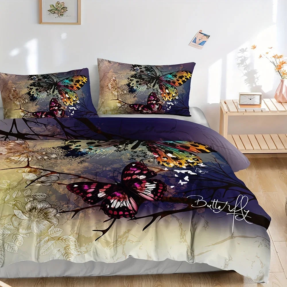 Housse de couette papillon avec taies d'oreiller assorties
