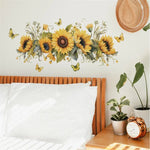 sticker mural fleurs tournesol papillons vintage jaune vert naturel adhésif chambre enfant cuisine diy