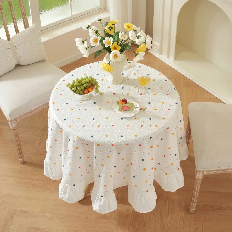 nappe table coton pois multicolores blanc coréenne classique extérieur mariage festive