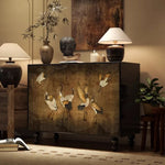 meuble salon quatre portes artisanal bois rouge jaune noir bleu